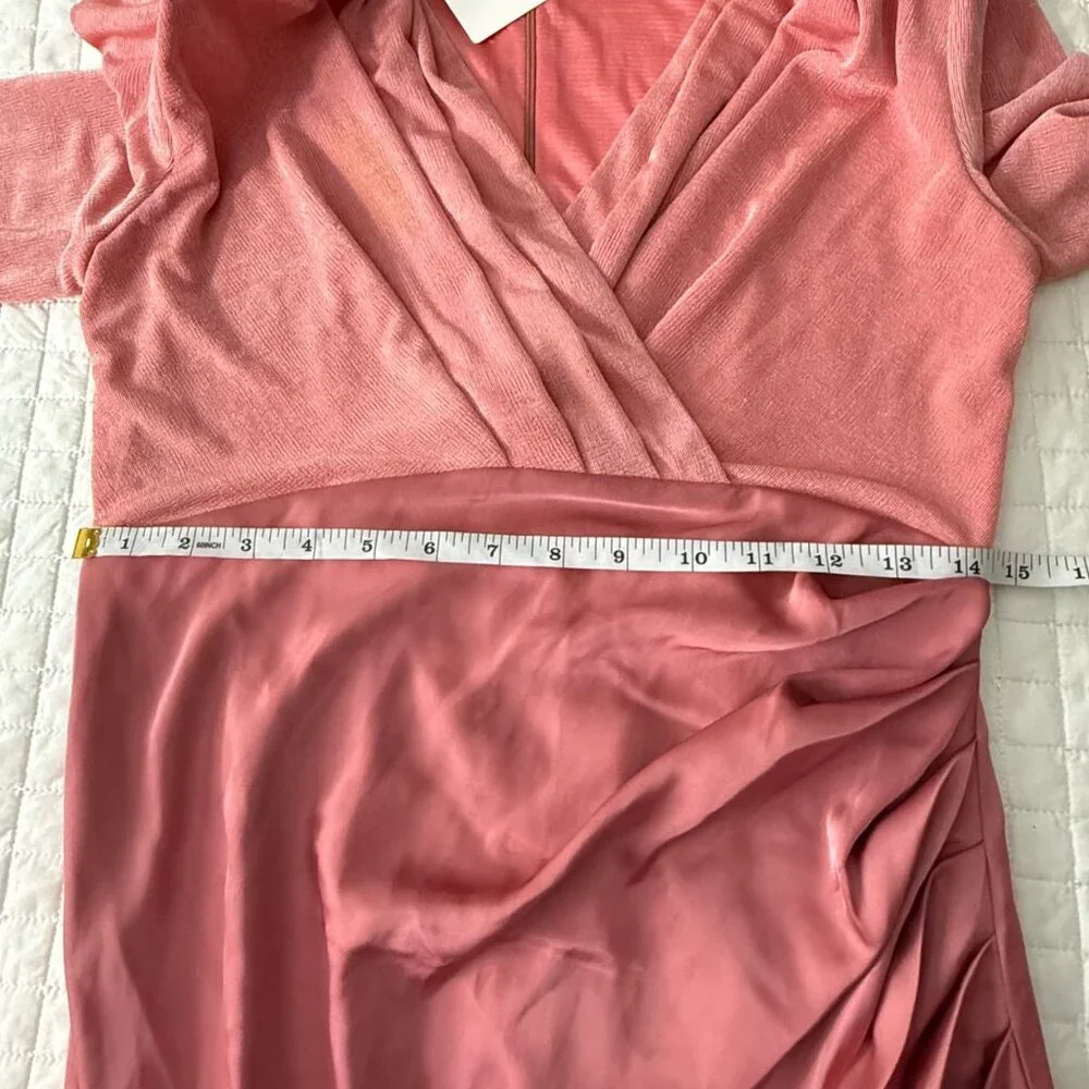 NWOT, Pink Draped Long-Sleeve Midi Dress By Spoken, L - Picture 11 of 12